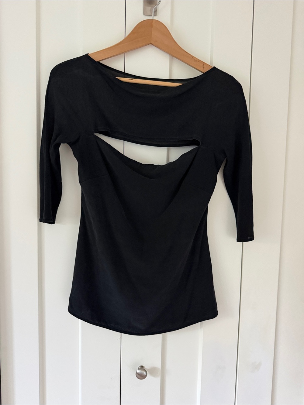 Yumi Eto Black matte Silk Long Sleeve Cutout Tee - Women's